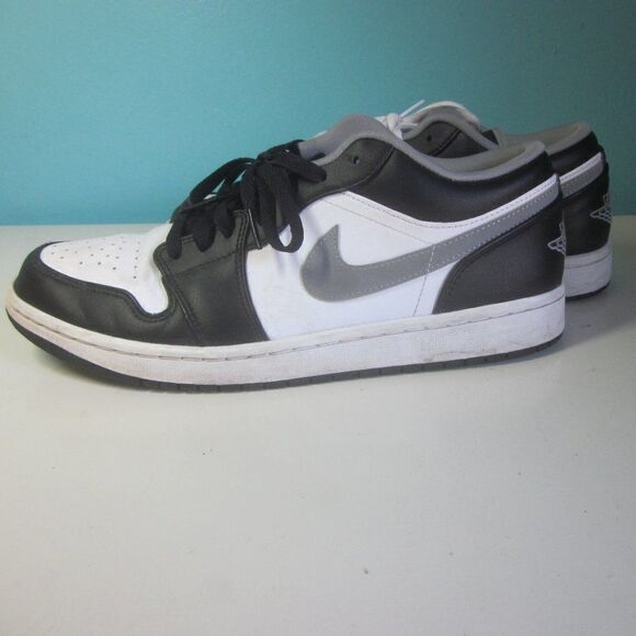 Nike Mens Air Jordan 1 Low 553558 Size 10 Black / Gray Leather Sneakers  w/ Flaw main image 5
